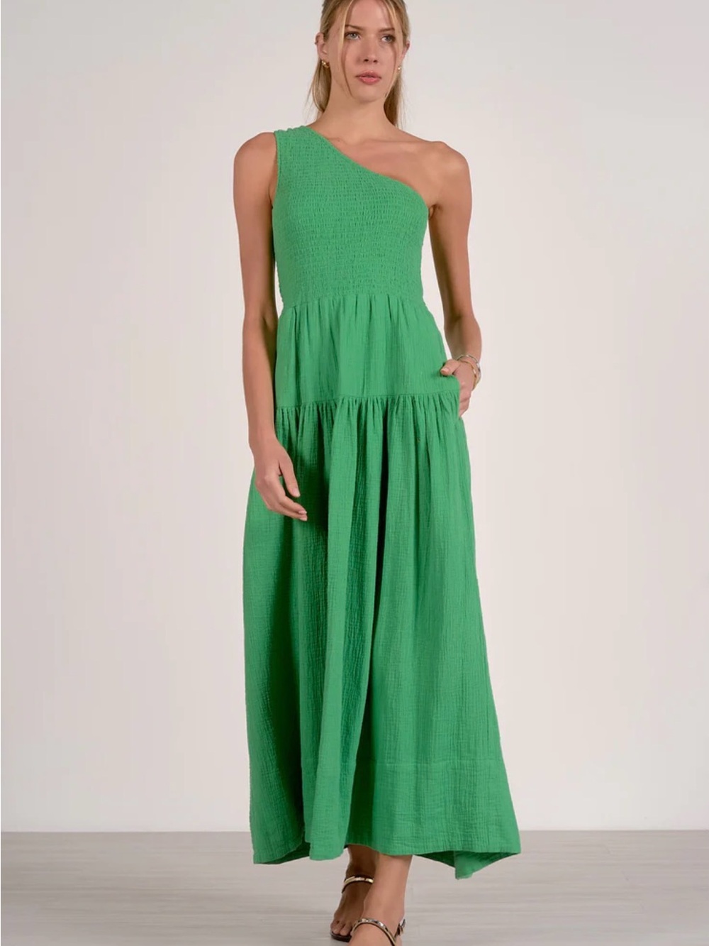 Elan One-Shoulder Green Grace Maxi Dress